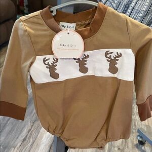 Cute Tan Baby Romper with Deer Motif B2